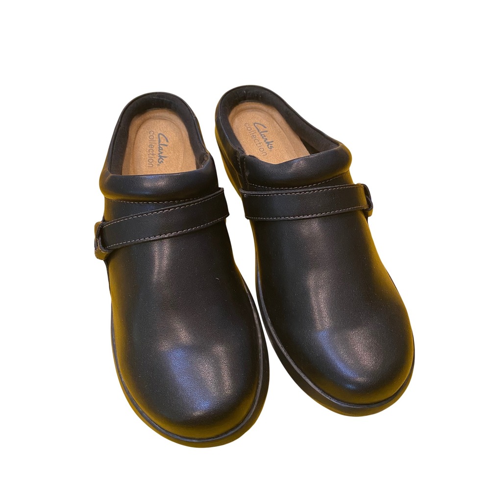 Clarks Collection‎ Angie Mist Black Leather Clogs Mules US 9.5W 261676385070